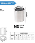 1/8 Inch Aluminum Crimp Loop Sleeve For Wire Rope, 3mm Cable Ferrules, Heavy Duty Crimp Loops, Rust Resistant Aluminum Ferrules, Easy Crimp With Pliers Or Crimp Tool, Pack Of 30 size chart showing M3 dimensions