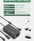 29V Recliner Power Supply with 3-prong plug, 10ft cables, and 2 pin locking design for Heavy Duty Recliner Power Cord 2 Pin Adapter.