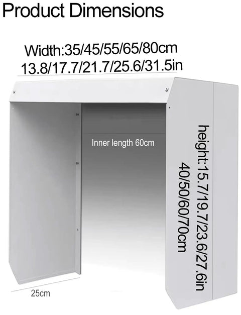 Tough As Nails Universal EV Charger Cover dimensions chart showing sizes and materials, emphasizing heavy-duty galvanized steel.