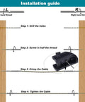 Installation guide for Three Sixteenth Inch T316 Stainless Steel Cable Railing Hardware Kit with wood posts showing four steps.