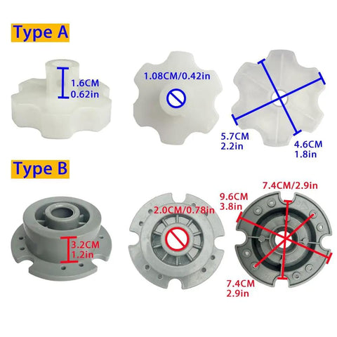 Ride On Car Upgrade Kit 6 Piece Tire Adapters And Steering Coupler Set Type A and B dimensions with axle connectors
