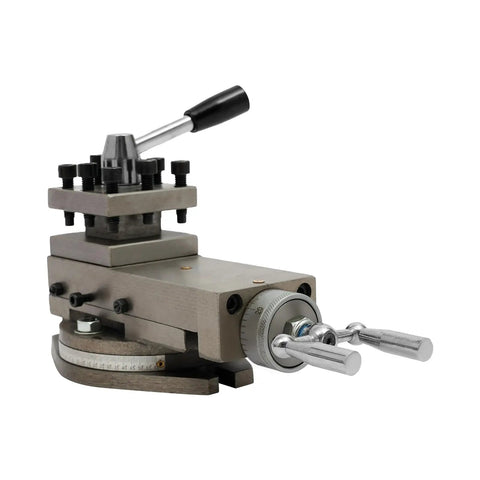 Top Shelf AT300 Compatible Mini Lathe Tool Post Assembly with Quick Swap Dial, sturdy cast iron design for quick machining.