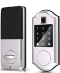 Fingerprint Smart Lock With Keyless Entry Electronic Deadbolt Bluetooth Keypad Digital Lock App Control Biometric Access Fobs Passcodes And Keys Satin Nickel Finish