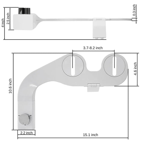 Ultra Slim Bidet Attachment For Toilet With Dual Nozzles For Feminine And Posterior Wash dimensions and design details