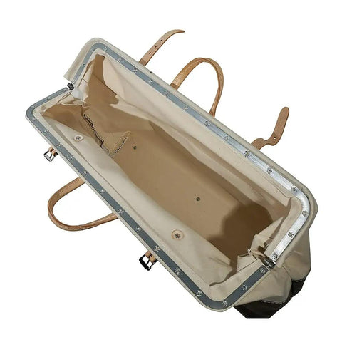 Top view of Pro Grade Heavy Duty Canvas Tool Bag With Moisture Resistant Vinyl Bottom And Steel Frame For Rugged Use, 24 Inch