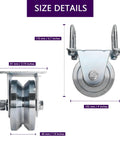 Dimensions of heavy duty V-groove gate wheel with bracket, 4-inch diameter for sliding gates.