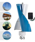 Portable Vertical Axis Wind Turbine Generator 12V 24V, 100W Max Power IP67 Weatherproof with blue and white blades