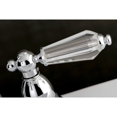 Close-up of handle on 4 Inch Centerset Bathroom Faucet Polished Chrome Drip Free Ceramic Disc Cartridge Deck Mount 3 Hole Installation
