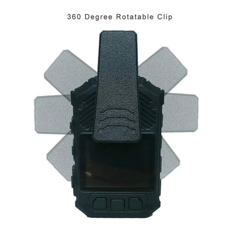 Back view of 1296P HD Police Body Camera with 2 Inch LCD Display, featuring 360-degree rotatable clip