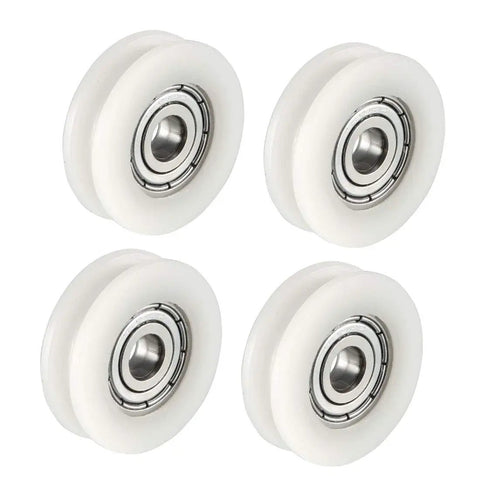Solid As A Rock V Groove Guide Bearing Pulley set of four white nylon pulleys 24mm for smooth linear drives.