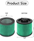 HEPA Cartridge Filter Replacement For DEWALT 4 Gallon Wet Dry Vacuums DXV Series DXVC4003, showing dimensions and green filter