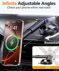 Legit Magnetic Wireless Car Charger With Hella Secure N55 Magnets And Quick Charge Universal Phone Mount Delivers Dead Accurate Viewing Angles Via Smooth Extending Arm Daily showing adjustable arm and phone display.