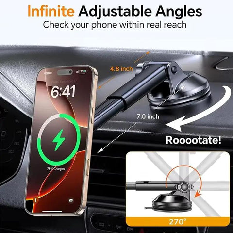 Legit Magnetic Wireless Car Charger With Hella Secure N55 Magnets And Quick Charge Universal Phone Mount Delivers Dead Accurate Viewing Angles Via Smooth Extending Arm Daily showing adjustable arm and phone display.