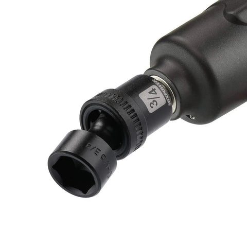 Close-up of One Half Inch Drive Shallow Impact Universal Joint Swivel Socket attached to tool, SAE size label visible