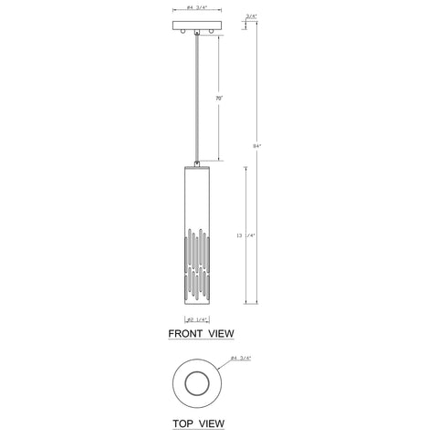 Technical diagram of Must-Have Modern Sand Black Cylinder Pendant Light For Kitchen Island And Dining Room, fixture dimensions.
