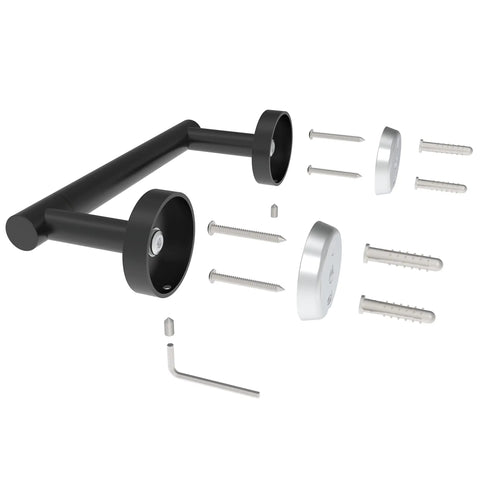 Matte Black Stainless Steel Toilet Paper Holder With Double Post Pivoting Roll, Wall Mounted Fixture For Commercial Bathrooms And RVs, Rustproof 304 Stainless Steel, Built To Last, Easy Install Tissue Holder with mounting hardware
