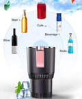 Electric Drink Chiller And Warmer Cup With Rapid Temperature Settings For Cars And Offices Quick Cool Down And Heat Up visualized with various beverages.