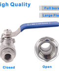 Full Port Stainless Steel 304 Ball Valve Heavy Duty for Water Oil and Gas with Blue Vinyl Insulated Locking Handles One Quarter Inch NPT