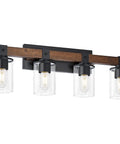 Farmhouse Rustic Vanity Light Over Mirror 4 Light Industrial Wall Sconce With Clear Glass Shades Vintage Wood Accents Black Finish