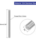 8 Pcs Fully Threaded Rod Set M5 x 65mm Stainless Steel 304 Right Hand Thread Bar Studs, 0.8mm Pitch diagram view