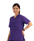 Core Unisex V Neck Top Purple With Soft Polyester Cotton Blend For All Day Comfort Tagless Design One Chest Pocket With Pen Slot