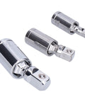 Heavy Duty 3-Piece Universal Joint Socket Adapter Kit For Ratchet Wrenches Made From Heat-Treated Chrome Vanadium Steel With 360 Degree Swivel Action And Impact Proof Design Perfect For Home Garage Auto Repair Jobs, three chrome adapters