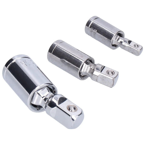 Heavy Duty 3-Piece Universal Joint Socket Adapter Kit For Ratchet Wrenches Made From Heat-Treated Chrome Vanadium Steel With 360 Degree Swivel Action And Impact Proof Design Perfect For Home Garage Auto Repair Jobs, three chrome adapters