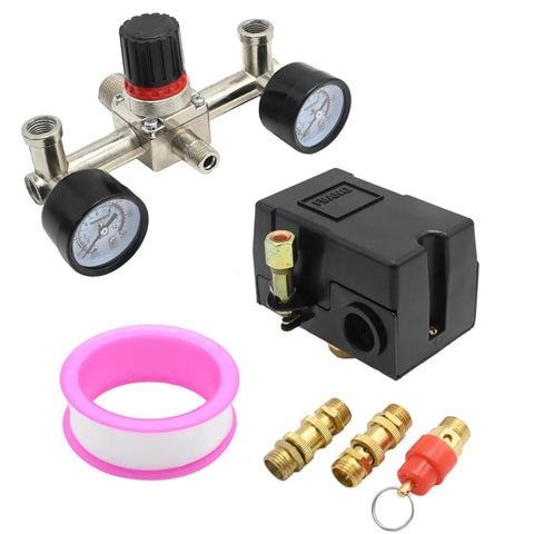 Yellow Bottom Air Compressor Pressure Switch Regulator Kit With Gauge 90 To 120 PSI Connector For Industrial Commercial And DIY Home Shop Use Durable Valve