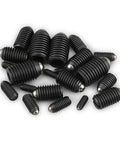 Rock Solid Spring Ball Plungers And Flat Head Screws Built Tough With Rust Resistant Stainless Steel That Takes Heavy Loading Daily And Never Lets You Down Includes M4 To M12 Sizes In A Job Site Ready Thirty Piece Kit, black spring ball plungers in various sizes.