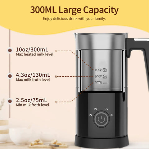 4 In 1 Electric Milk Frother And Warmer With Large 10oz Capacity Delivers Dense Hot Foam Or Light Foam Heats Milk Or Froths Cold Milk