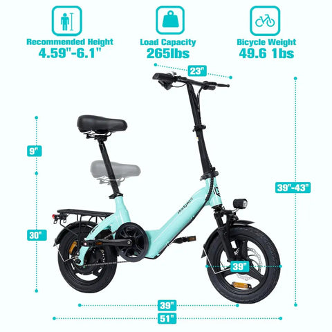 Mini Foldable Electric Bike For Adults And Teens With 400W Peak Motor 20 MPH Top Speed 25 Mile Range 14 Inch Compact Frame Lightweight 46 Lb City Commuter Black