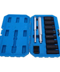 Heavy Duty Impact Lug Nut Removal Socket Kit For Effortless Wheel Lock Extraction Built With Chrome Molybdenum Steel To Bust Rusty Bolts And Stripped Nuts Quickly On Cars Trucks SUVs Boats And Home Projects Without Breaking A Sweat., blue case with 8 impact sockets and adapter