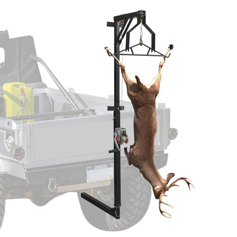 Hitch Mounted Deer Hoist With Gambrel Winch, 500 Lb Capacity, Adjustable Height And 360 Degree Swivel, Beefy Truck Bed Game Hoist For Hunting And Hanging Gear on truck hitch