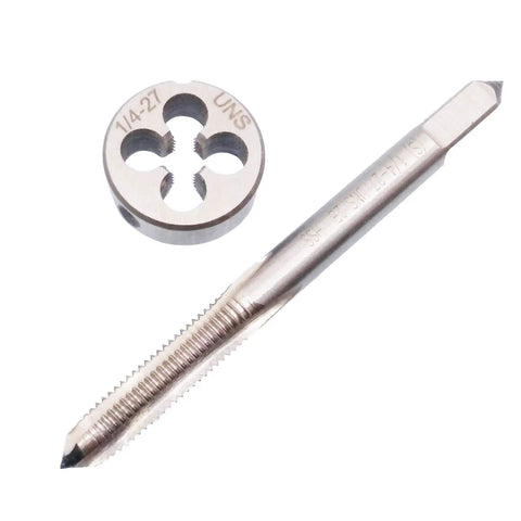 Image of 1/4-27 UNS Tap and Die Set Right Hand For Metalworking, 73mm tap and 20mm die OD, High Speed Steel Quality, compact 7mm build.