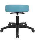 Adjustable Height Rolling Task Stool Built Tough For All Day Grind With Plush High Density Foam Cushion And Smooth Swiveling Nylon Casters For Shop Garage Spa Or Tattoo Room Setup In Blue, showing top view of stool.