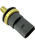DEVMO coolant temperature sensor with gray plastic housing and brass threaded end; close-up view