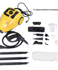 Heavy Duty Hardcore Steam Cleaner 1500W Straight Up Chemical Free Deep Cleaning Beast with 17-piece accessory kit and hose.