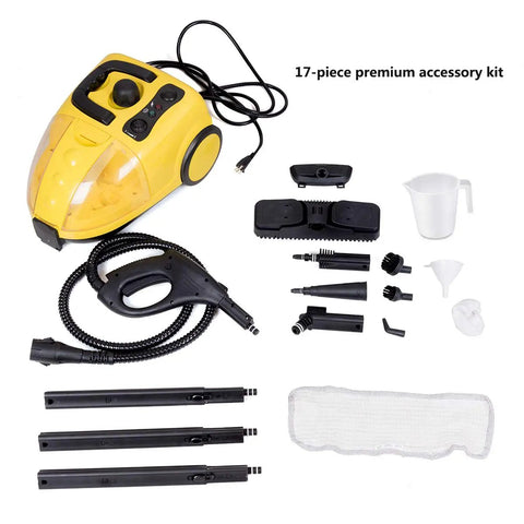 Heavy Duty Hardcore Steam Cleaner 1500W Straight Up Chemical Free Deep Cleaning Beast with 17-piece accessory kit and hose.
