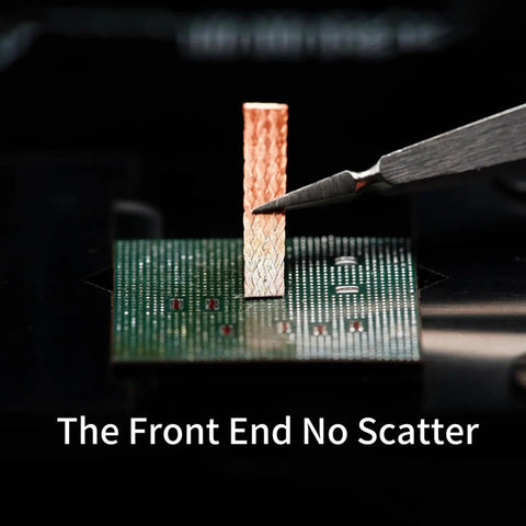 Desoldering Braid For Precision Soldering And PCB Repair on circuit board with tool, Dense Solder Wicks For Easy Pad Cleanup.