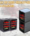 Model Shelf Stand And Plate Organizer For Hobby Kit Builders, Plastic Parts Rack, Tool Storage Caddy For Model Kits And Action Figure Accessories, No Fuss Easy Assembly, PMKJ010 black plastic 1/144 kit organizer stacked or side-by-side