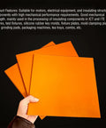 Red Phenolic Resin Sheet 0.5mm Thick 100x150mm Insulation Sheet For ICT IET Test Fixtures Machining Ready 5 Pack held with stacked orange sheets