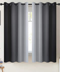 Gradient Blackout Curtains 52x63 Inch Two Panel Set Thermal Insulated Light Blocking Drapes For Bedroom And Living Room Black To Grey Ombre Dope Cozy Vibe hanging in a room.