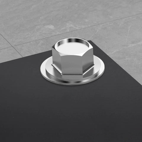 1/4 inch flat washer, 304 stainless steel, 5/8 in outer diameter, shown with hex nut on dark surface.