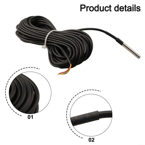 Rugged Stainless Steel Temperature Probe Sensor With 10 Meter Waterproof Cable For Remote Monitoring Gear In Large Industrial Spaces Refrigeration Units Telecom Rooms And Enclosures, coiled cable close-up