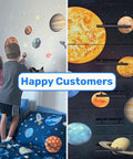 Glow In The Dark Space Wall Stickers Stars And Planets Set For Kids Room Ceiling Decals children enjoying glowing stickers