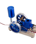 Water Cooled Hit And Miss Engine Model For Teens 14 Plus A Vintage Style Science Kit With Base Fuel Tank Piping And Hands On Activation For Realistic STEM Learning, blue metal on wood base