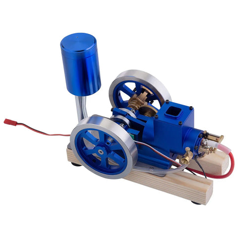 Water Cooled Hit And Miss Engine Model For Teens 14 Plus A Vintage Style Science Kit With Base Fuel Tank Piping And Hands On Activation For Realistic STEM Learning, blue metal on wood base