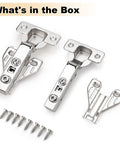 Heavy Duty Full Overlay Soft Close Cabinet Hinges With No Sweat Clip On Mounting For Face Frame Kitchen Cabinets Nickel Plated 105 Degree Concealed Door Hardware 4 Pair Rock Solid Zinc showing hinges and screws in set.
