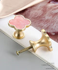 Sweet Looking Pink Clover Drawer Knobs Six Pack For Dressers And Kitchen Cupboards Smooth Zinc Alloy Hardware close-up shot