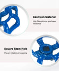 Slick Heavy Duty Cast Iron Outdoor Faucet Handle Replacement Kit For 6X6Mm Square Stem With No Hassle Mounting Hardware For Courtyard Bathroom Garden And Kitchen Sink Blue close-up of blue cast iron handle with square stem hole.